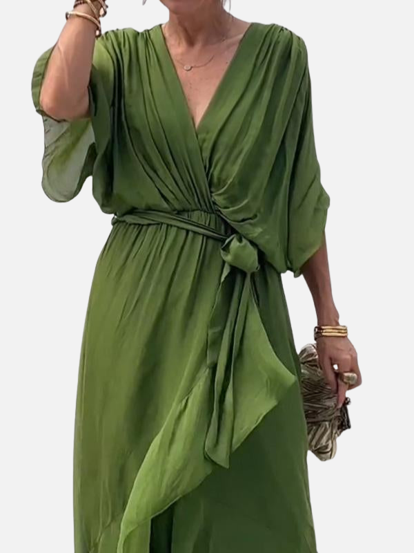 Sara | Chiffon Midi-Jurk met V-Hals