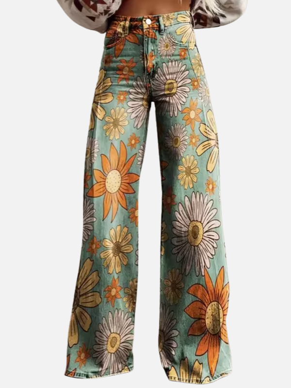 Dames All-Seizoen Baggy Denim Jeans met Prints en Hoge Taille