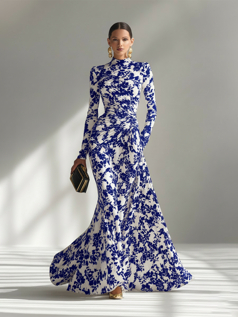 Dames Zwart-Wit Patroon Stretch Blend Wikkeljurk