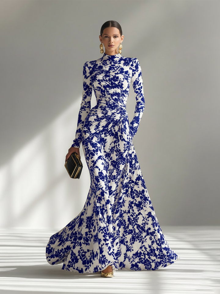 Dames Zwart-Wit Patroon Stretch Blend Wikkeljurk