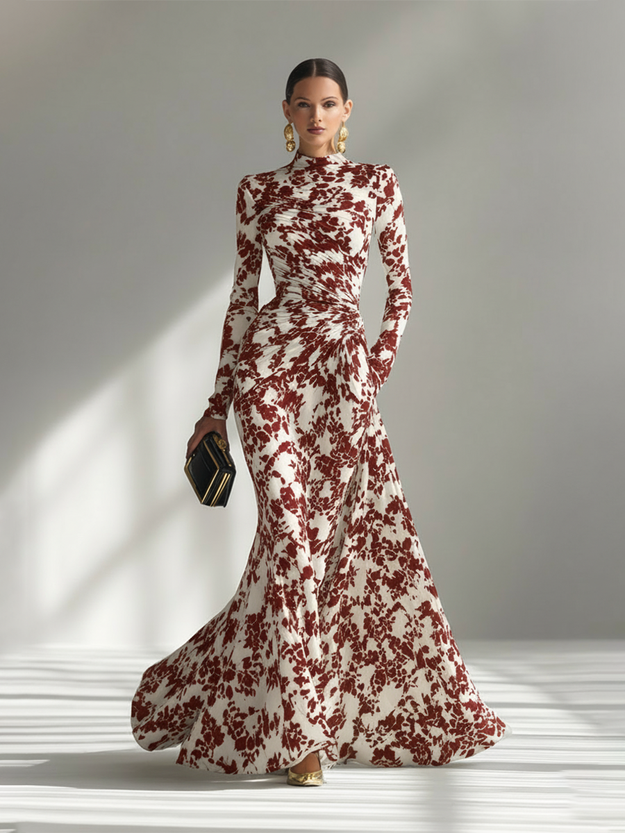 Dames Zwart-Wit Patroon Stretch Blend Wikkeljurk