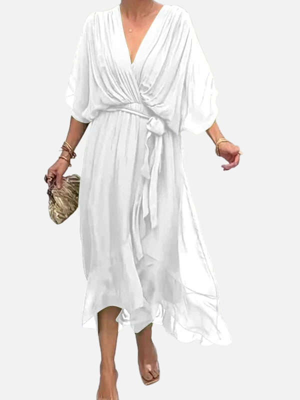 Sara | Chiffon Midi-Jurk met V-Hals