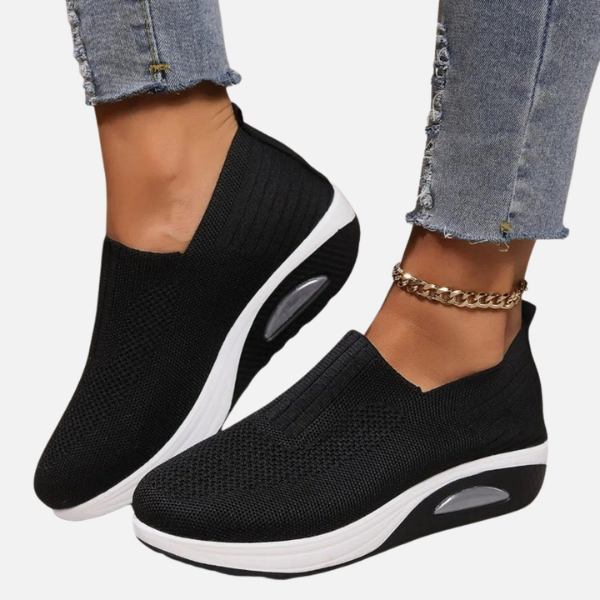 Dames Gebreide Slip-On Sneakers met Witte Plateauzool