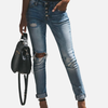 Dames Jeans in Lichte Wasbeurt met Scheuren en Knopsluiting