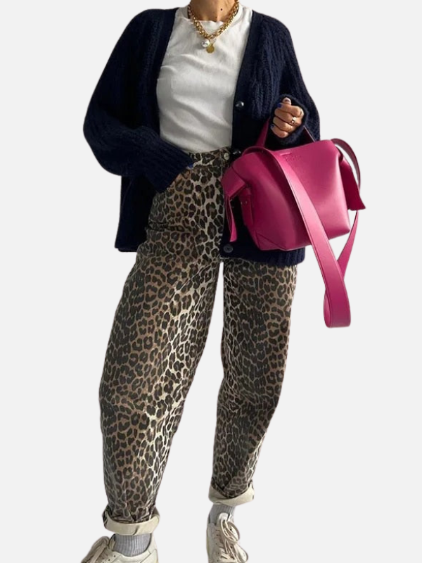 Dames Hoge Taille Jeans met Luipaardpatroon