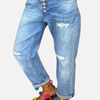 Dames Denim Jeans met Scheuren en Omgeslagen Zoom