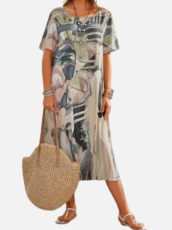 Sara | Midi-Jurk met Print en Ronde Hals