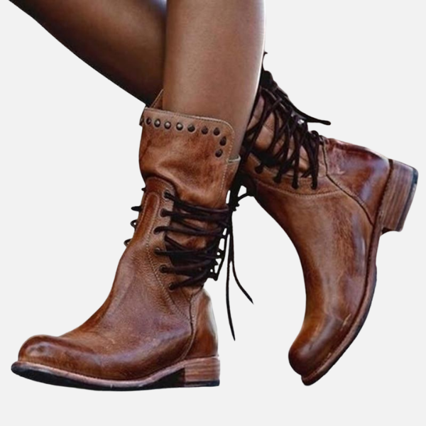 Susanne | Vlakke Veterlaarzen met Studs, Militair