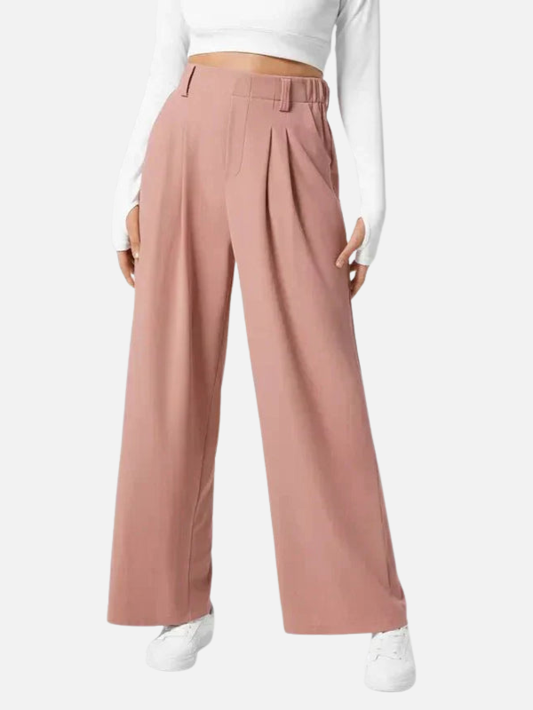 Dames High-Waist Wijde Pantalon met Plissé-Voorkant en Ceintuurdetaillering