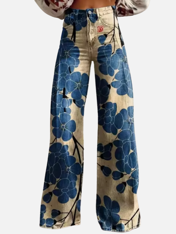Dames All-Seizoen Baggy Denim Jeans met Prints en Hoge Taille