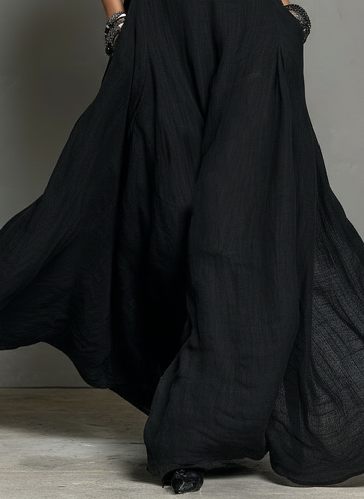 Vrouwen Minimalistische Linnenmix Halter Nek Mouwloze Maxi Jurk