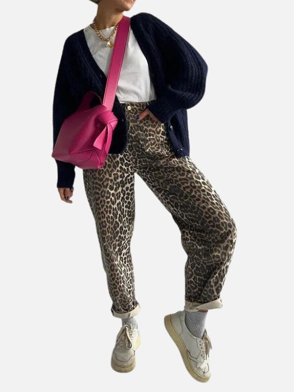 Dames Hoge Taille Jeans met Luipaardpatroon