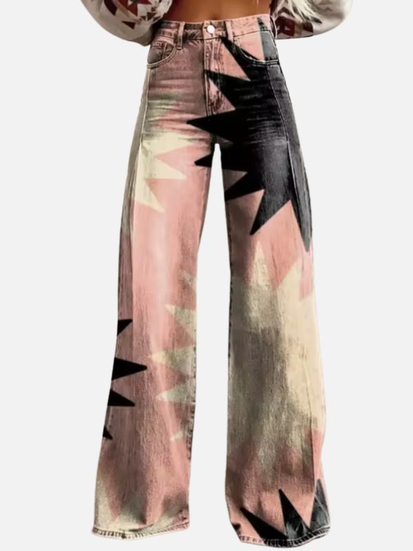 Dames All-Seizoen Baggy Denim Jeans met Prints en Hoge Taille