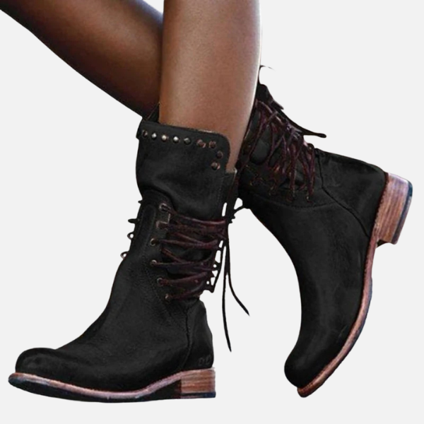 Susanne | Vlakke Veterlaarzen met Studs, Militair