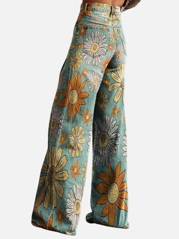 Dames jeans met wijde pijpen en bloemenprint