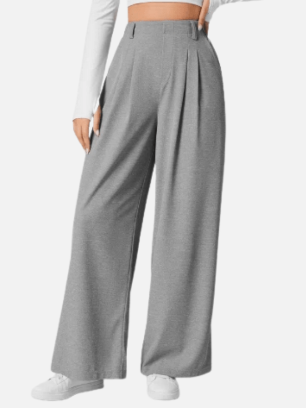 Dames High-Waist Wijde Pantalon met Plissé-Voorkant en Ceintuurdetaillering