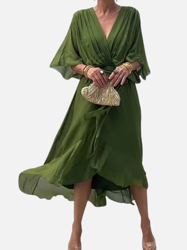 Sara | Chiffon Midi-Jurk met V-Hals