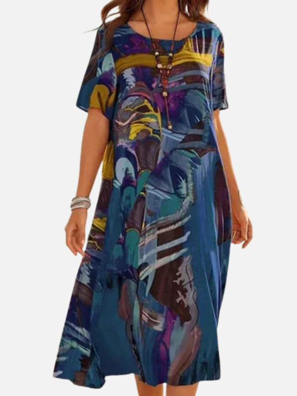 Sara | Midi-Jurk met Print en Ronde Hals