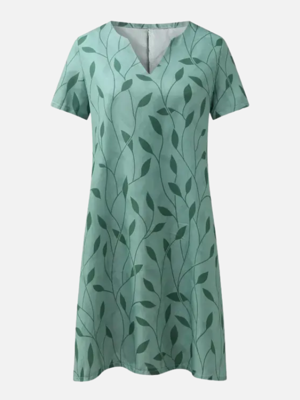 Sara | Midi-Jurk met Bladprint en V-Hals