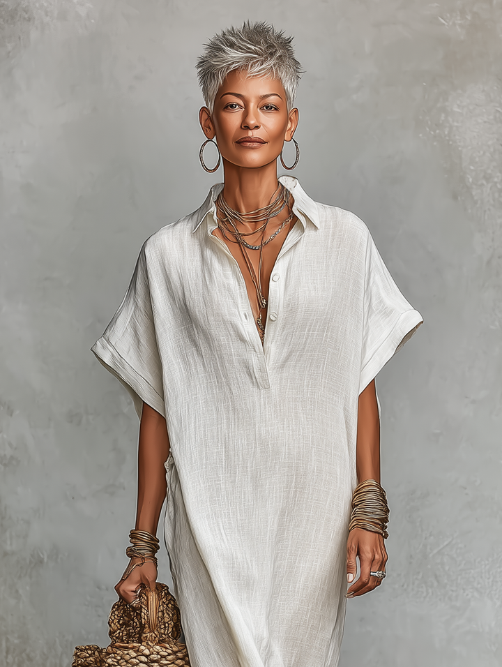 Dames Minimalistische Losse Shirt Maxi Jurk
