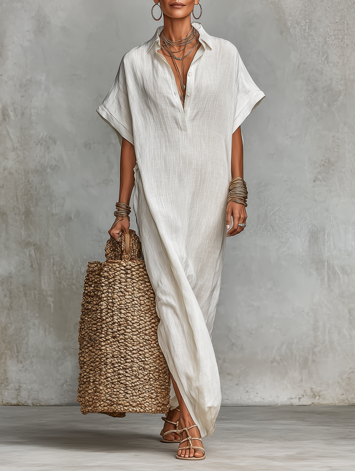 Dames Minimalistische Losse Shirt Maxi Jurk