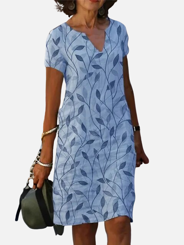 Sara | Midi-Jurk met Bladprint en V-Hals