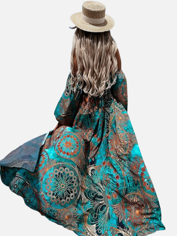 Anna | Schoudervrije Boho Maxijurk met Split