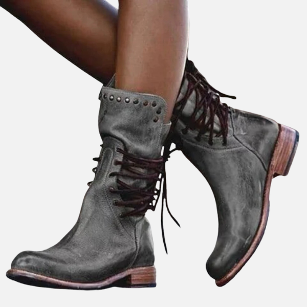 Susanne | Vlakke Veterlaarzen met Studs, Militair