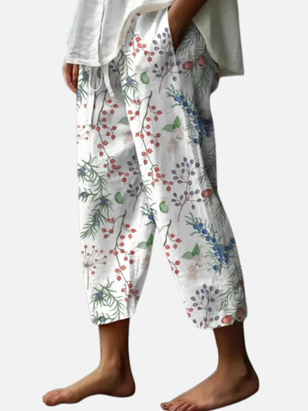 Dames linnen broek met wijde pijpen en zakken