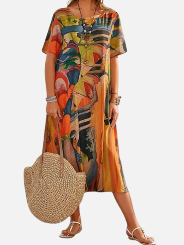 Sara | Midi-Jurk met Print en Ronde Hals