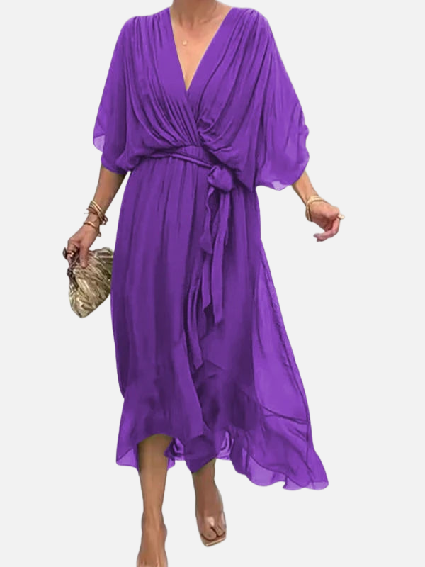Sara | Chiffon Midi-Jurk met V-Hals