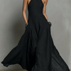 Vrouwen Minimalistische Linnenmix Halter Nek Mouwloze Maxi Jurk