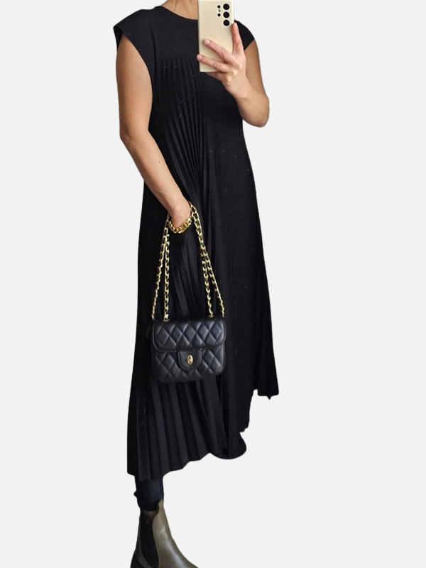Sara | Plissé Maxi-Jurk met Ronde Hals