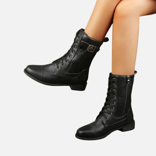 Susanne | Veterschoenen met Blokhak, Militair Uiterlijk