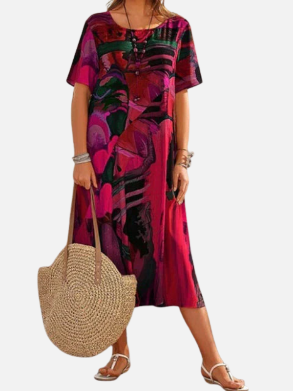 Sara | Midi-Jurk met Print en Ronde Hals