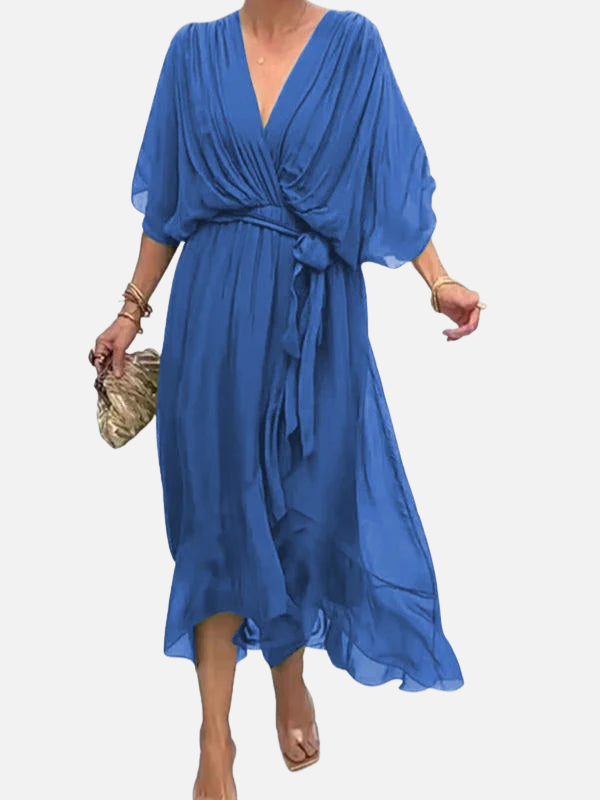 Sara | Chiffon Midi-Jurk met V-Hals
