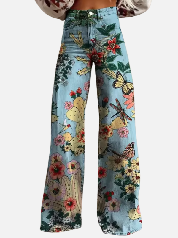 Dames All-Seizoen Baggy Denim Jeans met Prints en Hoge Taille