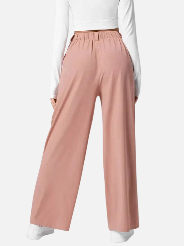 Dames High-Waist Wijde Pantalon met Plissé-Voorkant en Ceintuurdetaillering