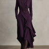 Dames Paarse Boheemse Katoenen Stretch Col Asymmetrische Geplooide Maxi Jurk