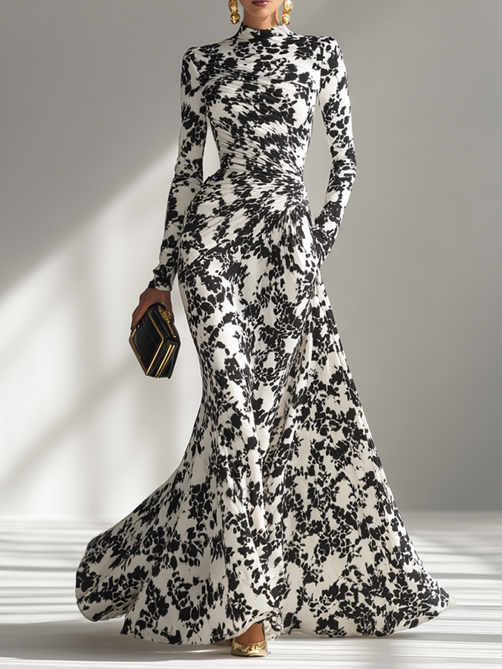 Dames Zwart-Wit Patroon Stretch Blend Wikkeljurk