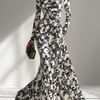Dames Zwart-Wit Patroon Stretch Blend Wikkeljurk
