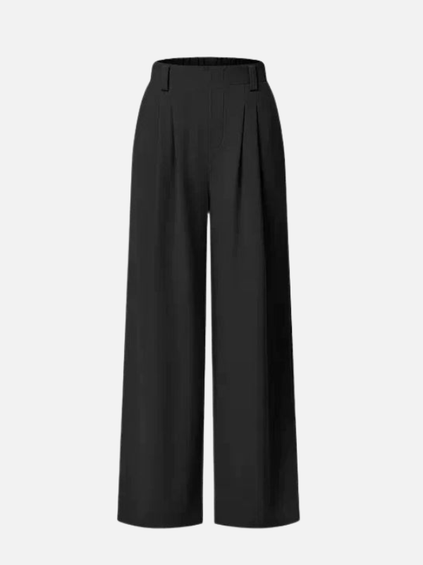 Dames High-Waist Wijde Pantalon met Plissé-Voorkant en Ceintuurdetaillering