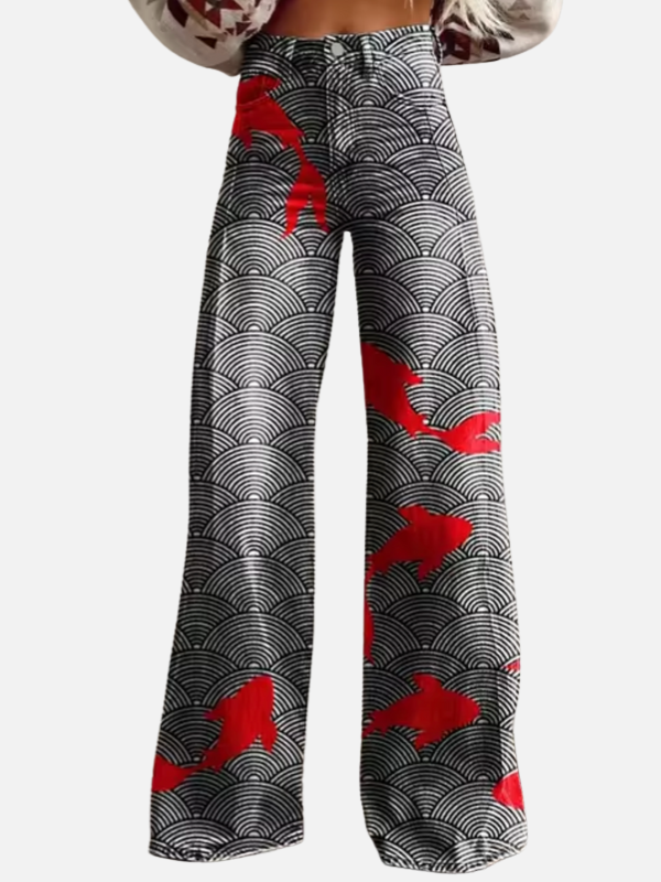 Dames All-Seizoen Baggy Denim Jeans met Prints en Hoge Taille