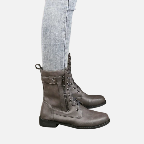 Susanne | Veterschoenen met Blokhak, Militair Uiterlijk