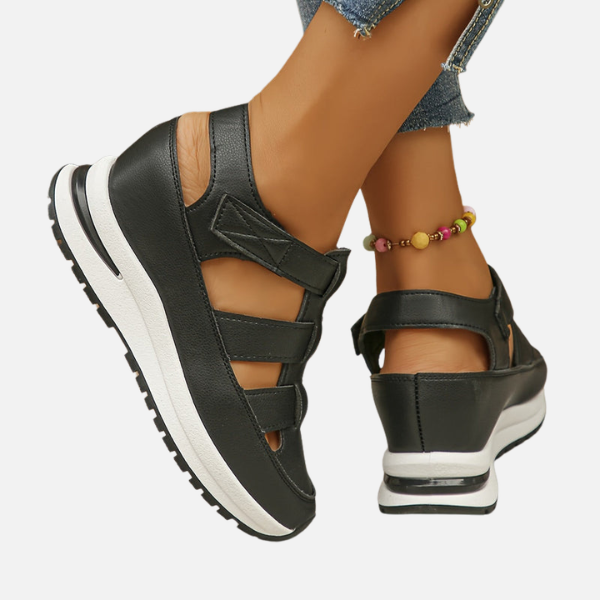 Britt - Sportieve Orthopedische Sandalen Dames met Klittenband en Sleehak