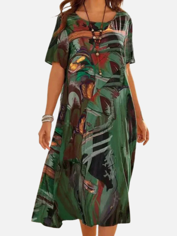 Sara | Midi-Jurk met Print en Ronde Hals