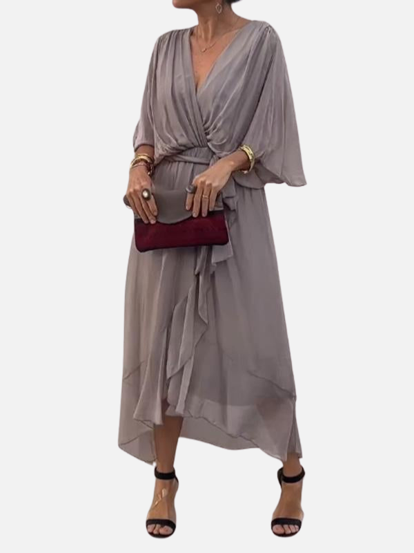 Sara | Chiffon Midi-Jurk met V-Hals