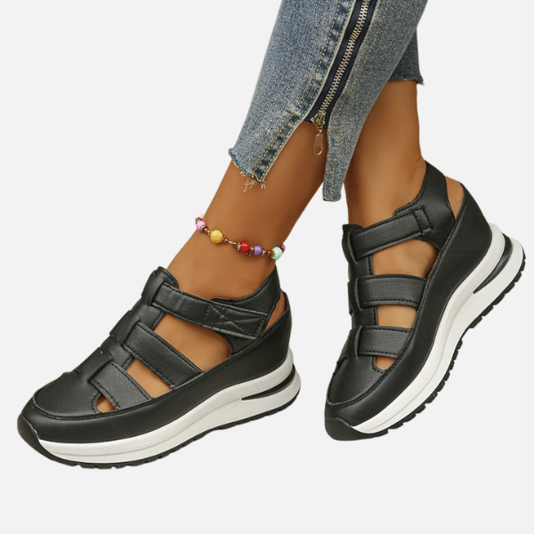 Britt - Sportieve Orthopedische Sandalen Dames met Klittenband en Sleehak