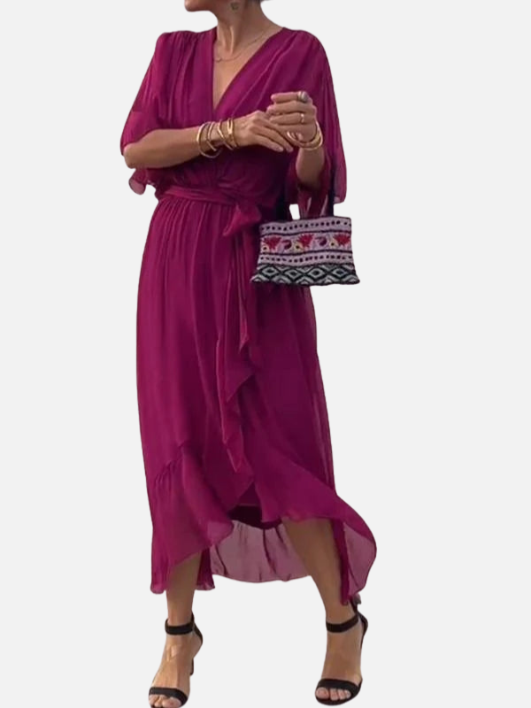Sara | Chiffon Midi-Jurk met V-Hals