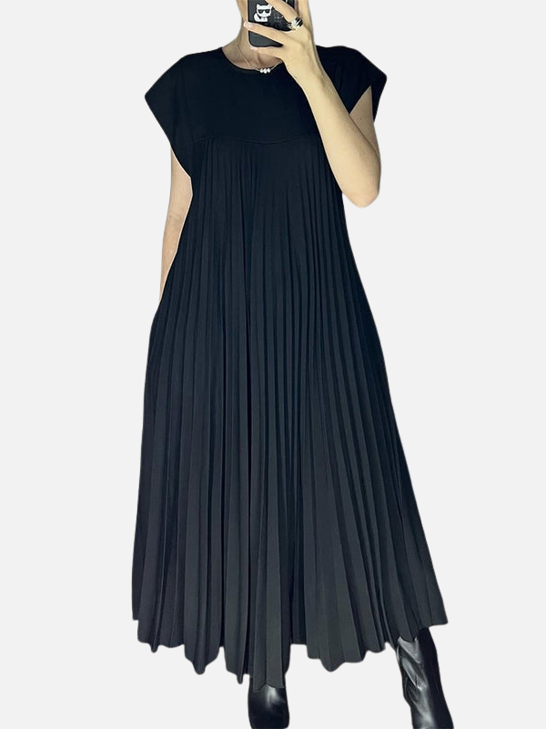 Sara | Plissé Maxi-Jurk met Ronde Hals